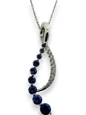 LeVian 14kt White Gold Ombre Graduated Sapphire White Diamond Pendant
